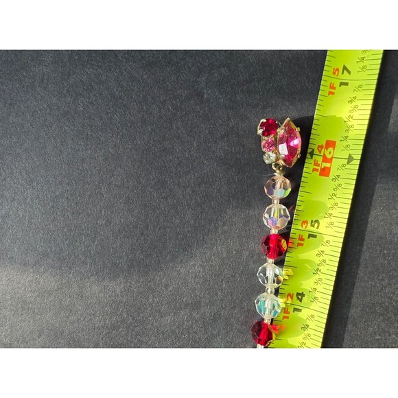 Vintage Red & Clear AB Crystal Beaded Necklace With Rhinestone Clasp - Picture 9 of 9